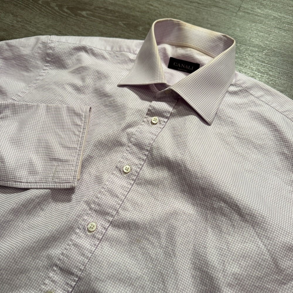 Canali Shirt Mens 16.5 42 Pink Plaid‎ Cotton French Cuff Italy Old Money Luxury